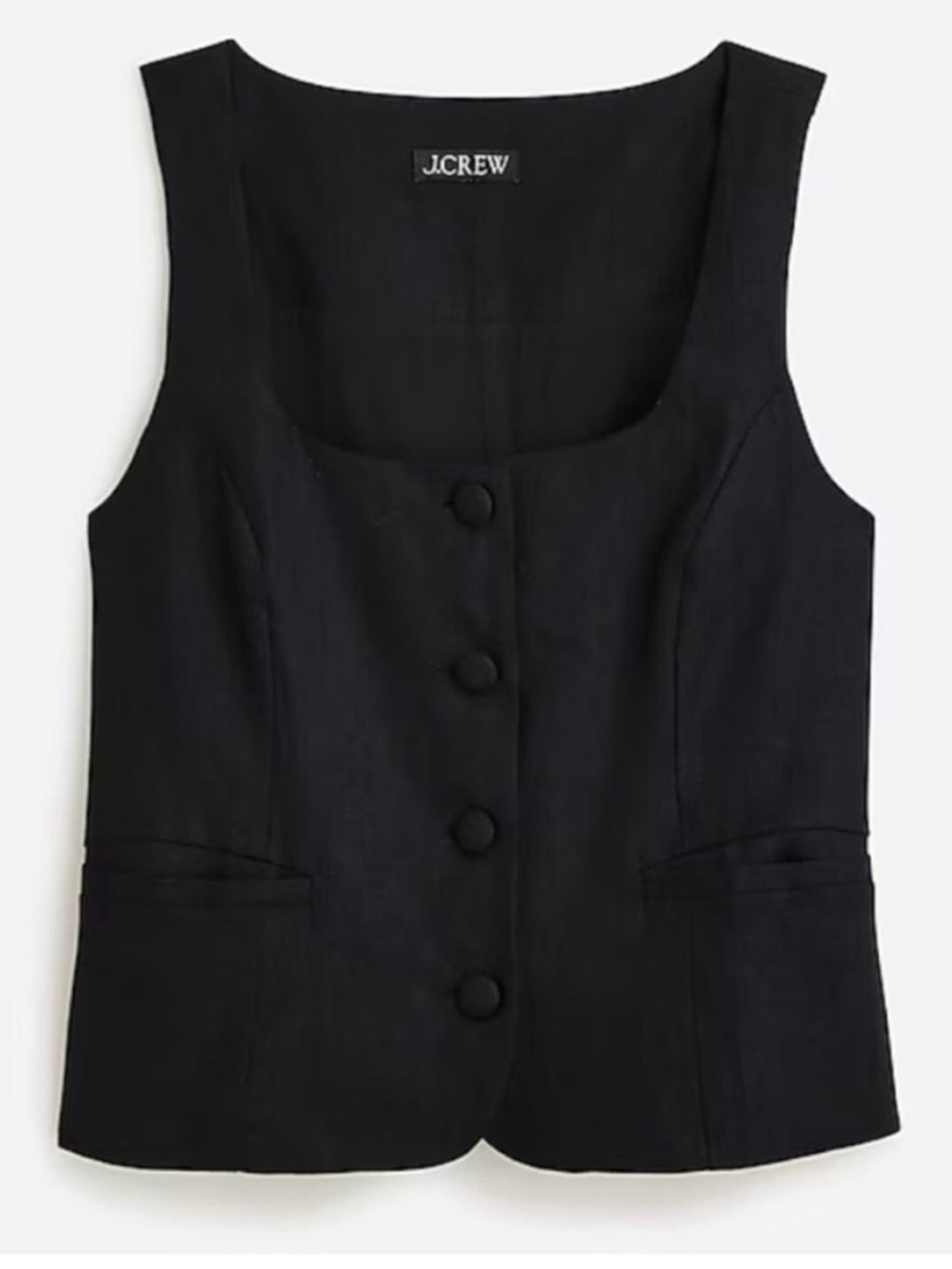 J. Crew Black Sleeveless Button-Front  linen Vest,Size 8 NWT